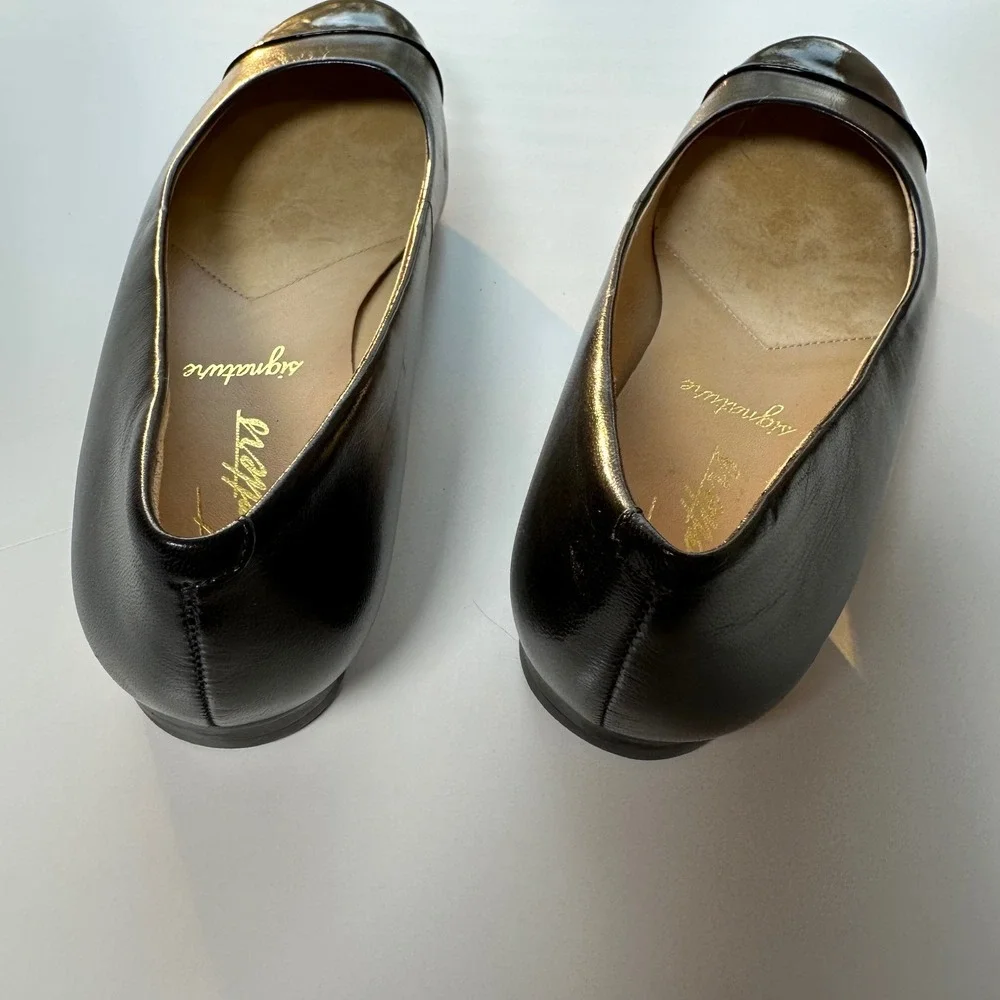 Trotters Black Leather Cap-Toe Ballet Flat‎ Sz 6.5N Classic Office Comfort